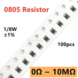 100pcs 1% 0805 SMD resistor 0R10R20R22R100R120R200R330R470R510R1K1.5K2.2K3.3K4.7K5.1K10K12K15K20K22K30K47K51K100K200K510K1MΩ ohm