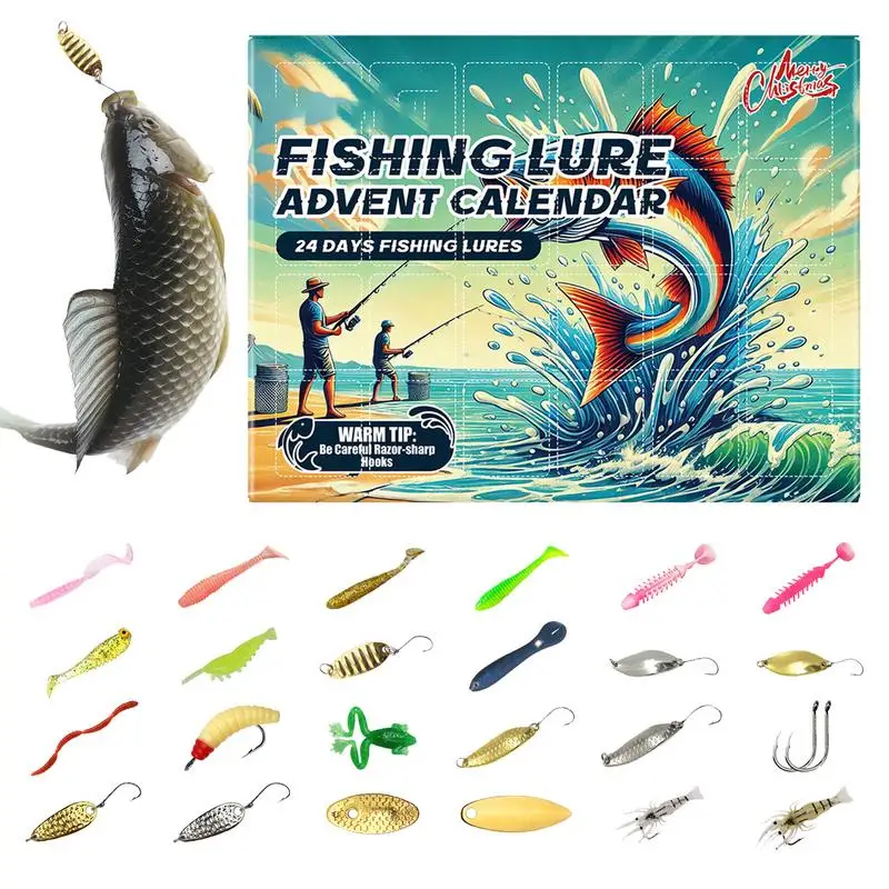 2025 Christmas Fishing Advent Calendar Bright Color Countdown Calendar Fishing Accessories Lures Set for Adult Men Teen Boys