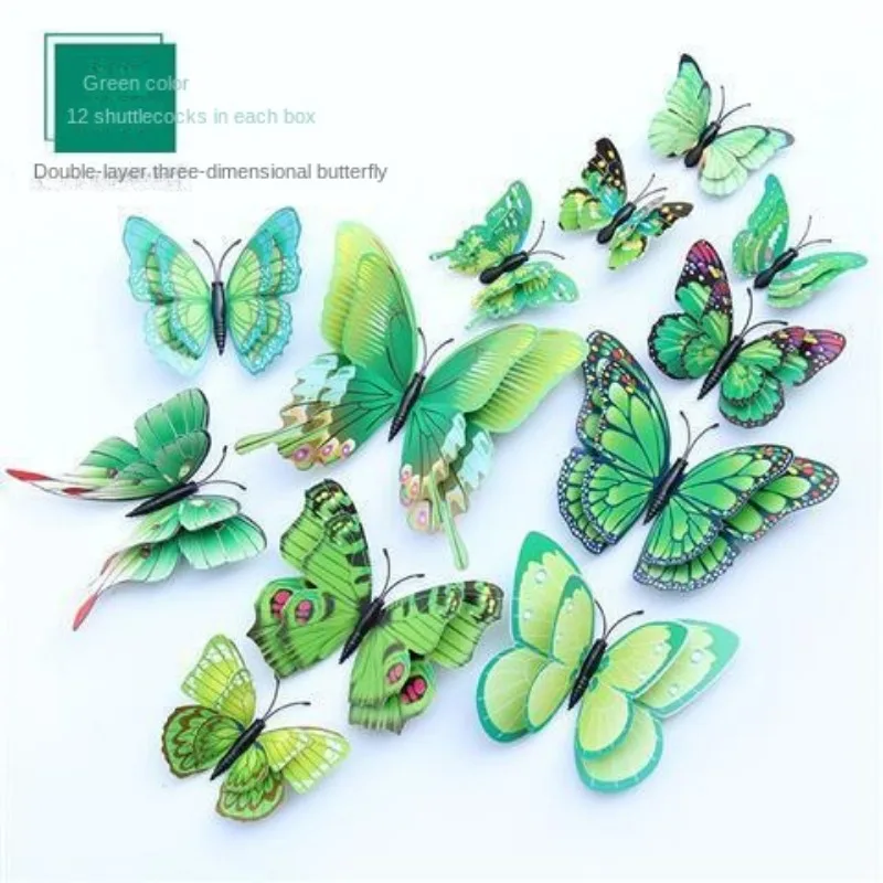 12, Double-layer 3D Butterfly Refrigerator Magnets - Simulated Wall Decoration, Suitable for Home and Office Use