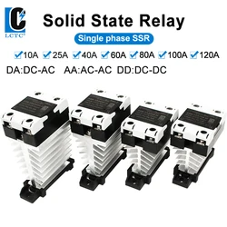 SSR Solid State Relay 24-480VAC Heat Sink Single Phase DIN Rail Mounted 10A 25A 40A 60A 80A 100A 120A DA AA DD Zero Crossing