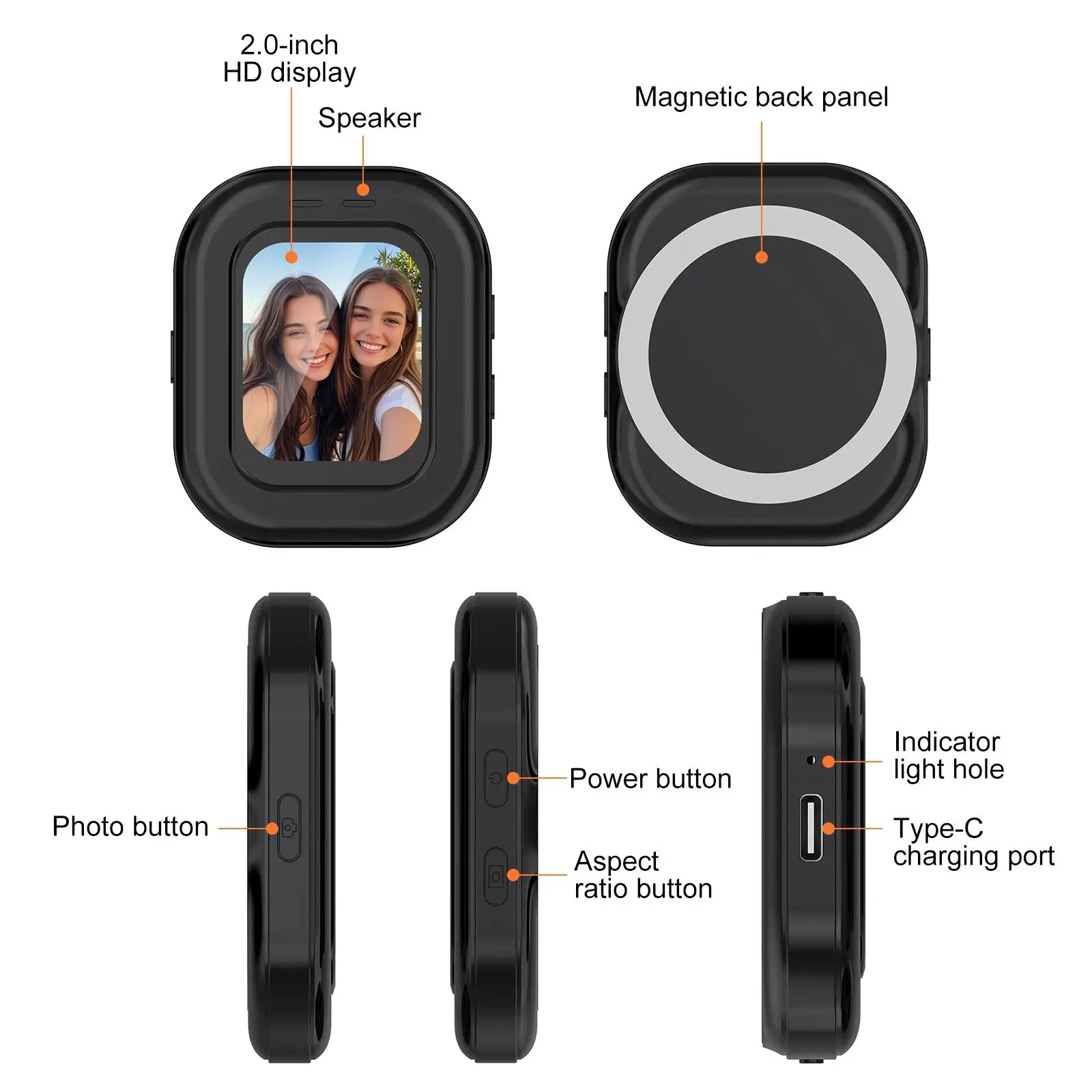 Selfie Magnetic Phone Vlog Selfie Monitor Mobile Screen Outdoor Bluetooth Selfies Vlog Live Selfie Screen Split-Screen Phone Use - view 4