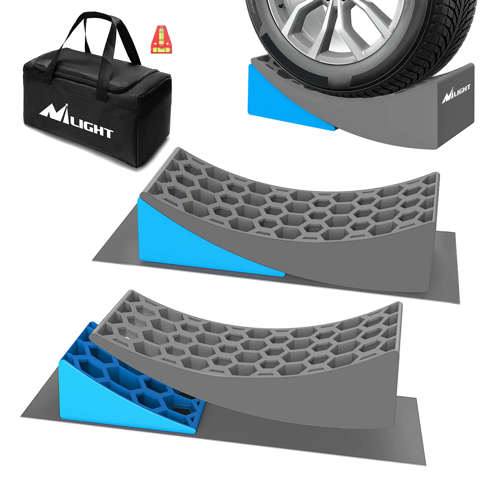

Nilight Camper Leveling Blocks, Leveling System for Single Dual Axle Travel Trailers, Suitable for More Types of Tyres, 2 Packs, Heavy Duty RV Leveler Kit for Camper Trailer Motorhome Travel Camping Accessories