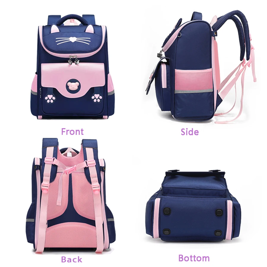 SUN EIGHT NEW 3D Cat Girl School Bags Orthopedic Back New  Satchels Waterproof Backpack Foldable