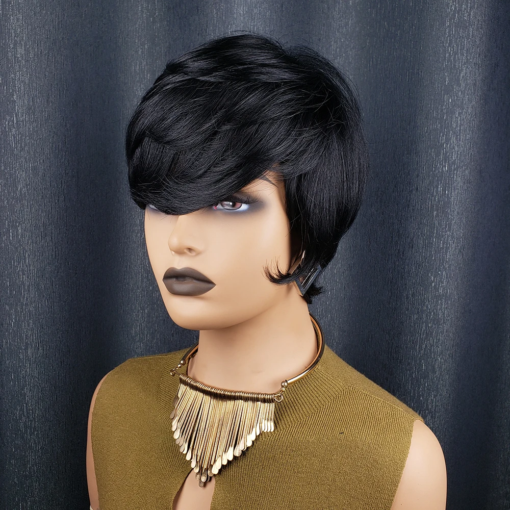 عابث قطع الباروكات شعر الإنسان جاهز لارتداء مستقيم الطبقات شعر بشري قصير الباروكات 6 في الأسود عابث قطع شعر مستعار غلويليس شحن مجاني #2