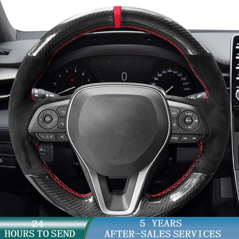 Dostosowana osłona na kierownicę do samochodu z włókna węglowego zamszowy warkocz do Toyota Avalon Camry Crown 2018-2019 RAV4 2019 Corolla 2018-2020