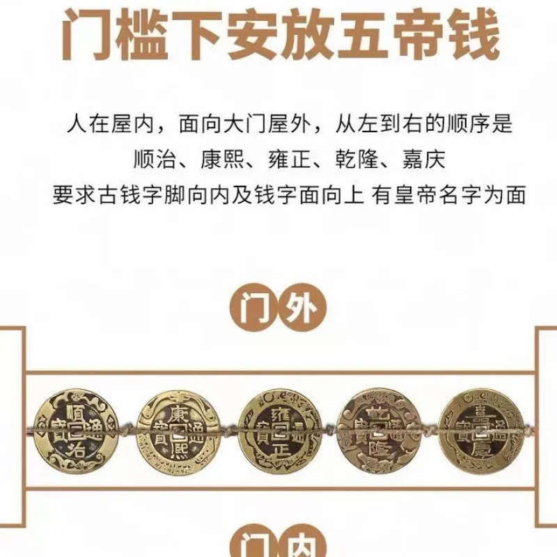 3.2cm Pure Copper Five Emperors Coin Pendant Doorstep Blessing