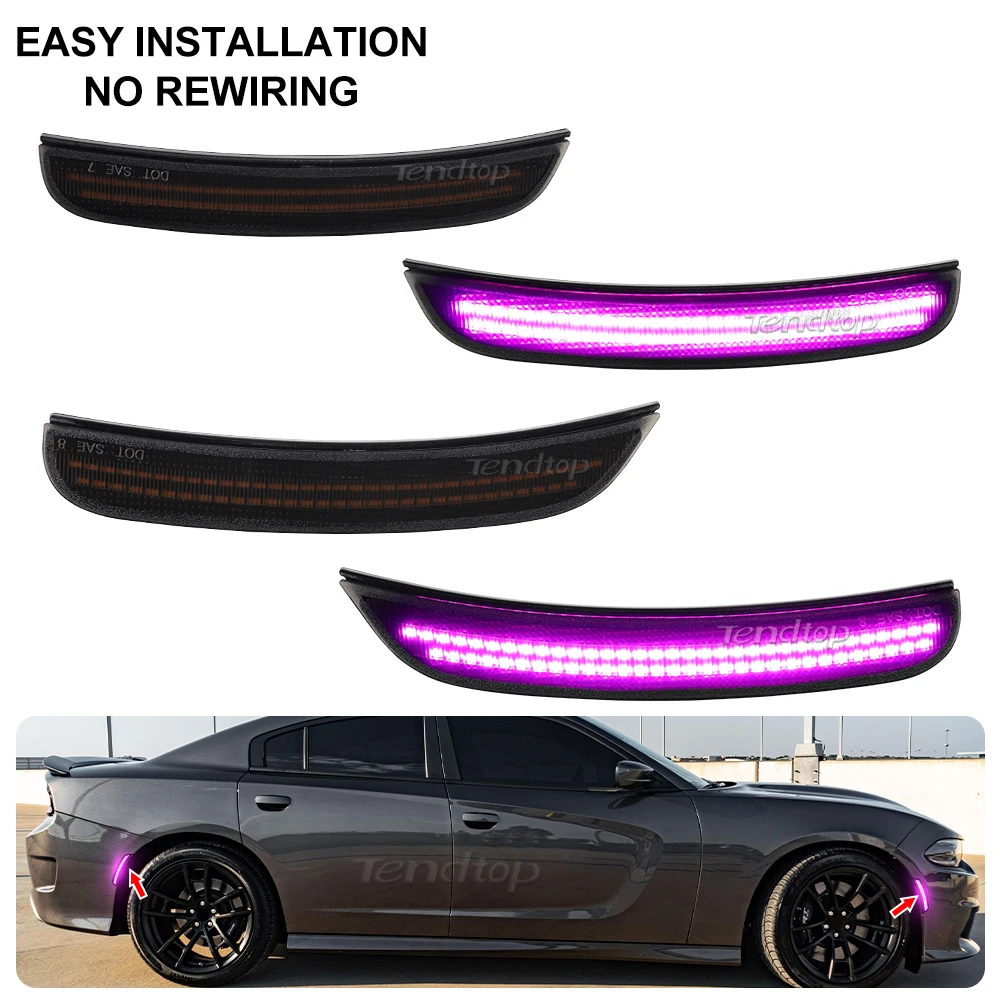 LED Side Marker Lights Pink Purple Fender Mirror Indicator Smoked Lens Front Rear Bumper Lights For Dodge Charger 2015-2023