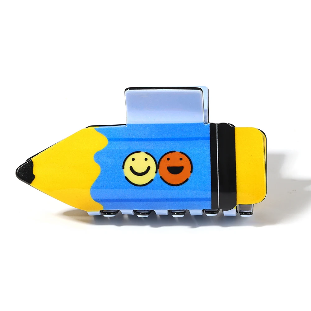 Creative Pencil Shape Funny Printed Plastic Hair Claw Clip For Women Girls Multicolour Students' Festival Gifts Hair Accessories