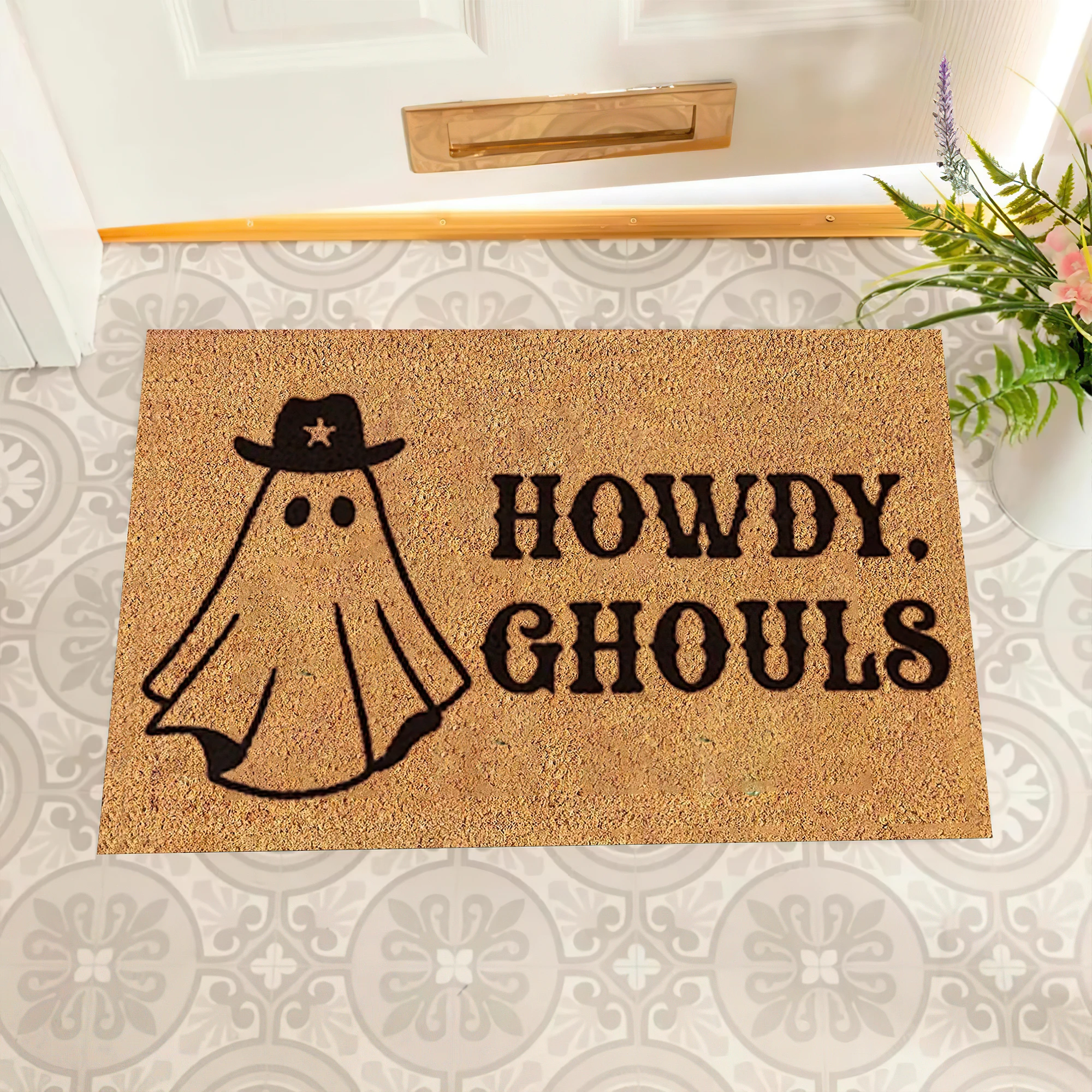 

Howdy Ghouls Doormat Rubber Non-Slip Funny Mats for Entryway Door Mat Indoor Floor Foot Mat