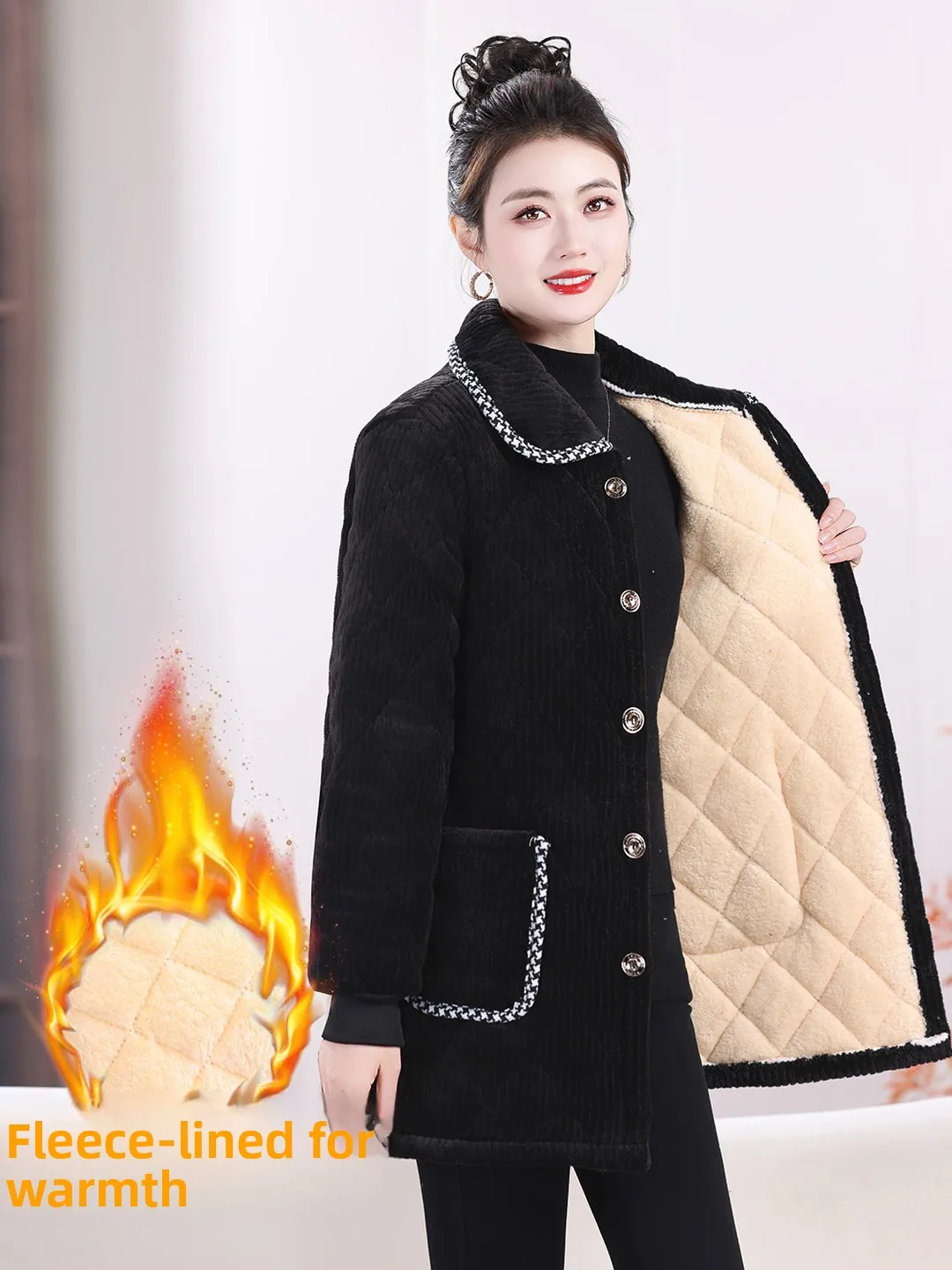 

Утепленное хлопковое зимнее пальто средней длины для женщин среднего возраста, повседневное, теплое, с воротником