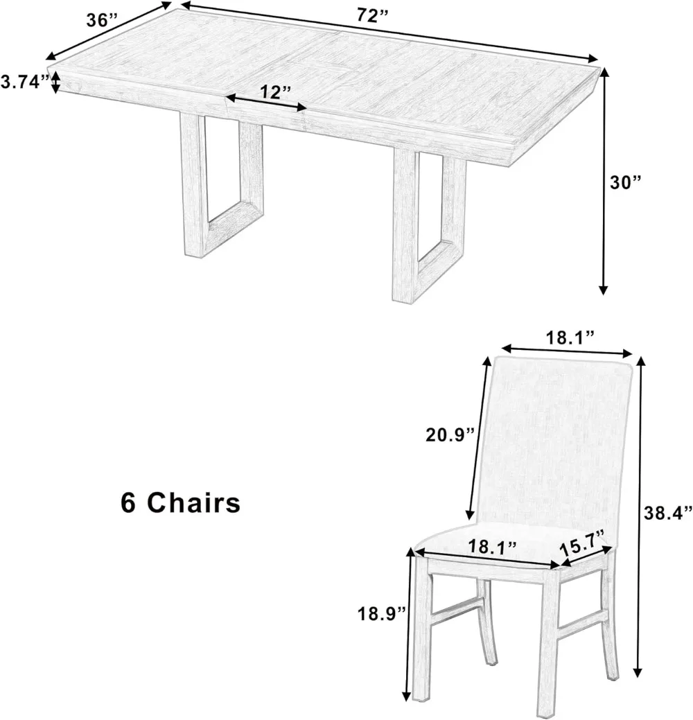 7 Pieces Dining Table Set for 6 Persons, 72