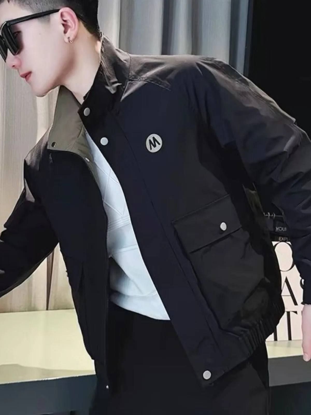 

Men's Casual Workwear Jaet Spring Autumn ort Sle Faionable Brand Youth Windproof Ox Cloth Zipper Decorated Jaet