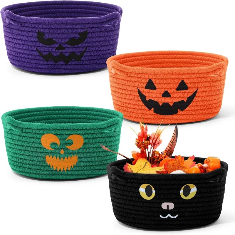 Halloween Cotton Rope Cat Cartoon Storage Basket Home Sock Storage Basket Cosmetics Storage Small Basket