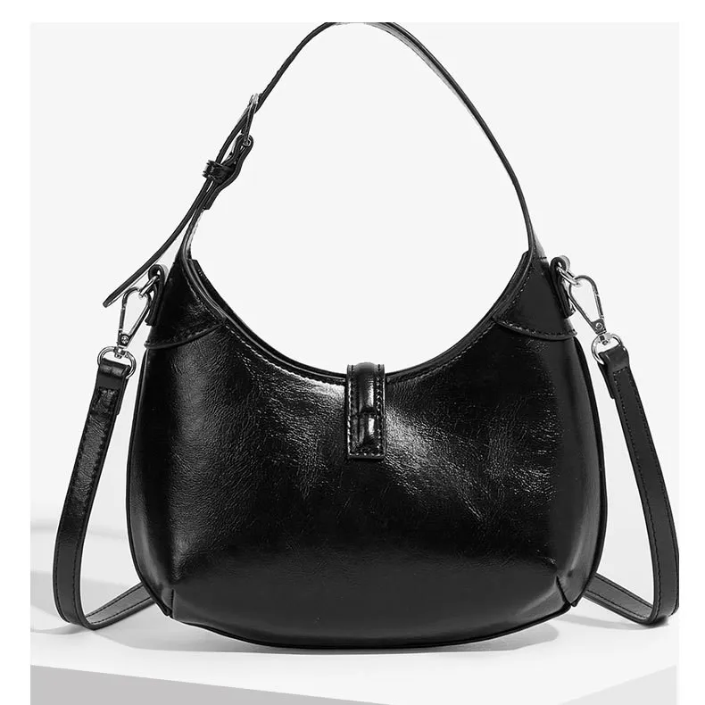 Women Fashion Shoulder Bag Gothic Ladies Underarm Bags Cool Style Trendy Rock Girls Handbag Y2K Rivet Pleated Saddle Bag