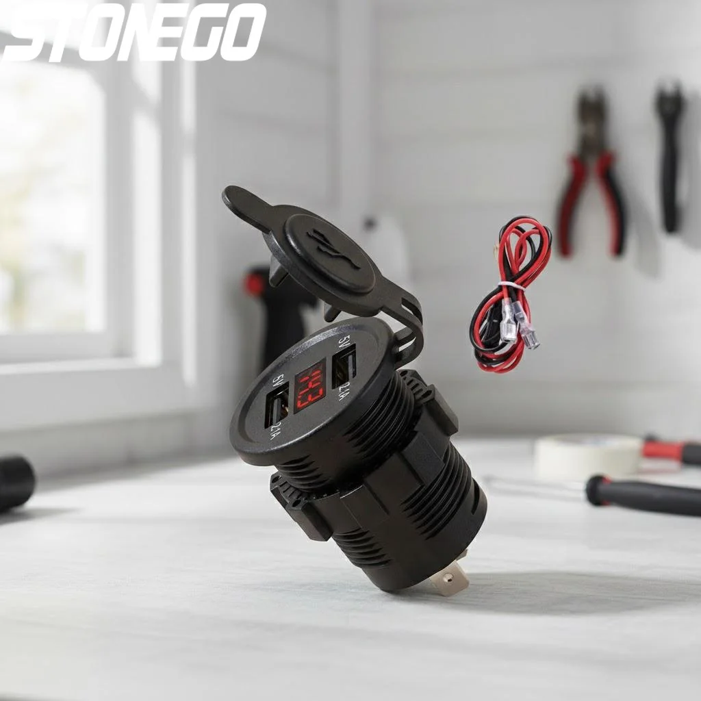 

Motorcycle Car Charger Adapter 2 USB Ports Socket Splitter with LED Light Power Supply for Motorcycles