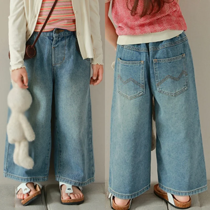 Spring Autumn Girls Loose Wide Leg Jeans Pants Kids Denim Trousers Casual Clothes For Teenagers Girl Children Clothes