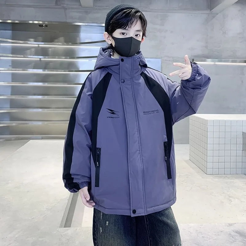 

【2025 New】Big Kids Boys Autumn Winter Fleece-Lined Outdoor Jacket Windbreaker - Stylish Quilted Winter Coat for Tween Boys