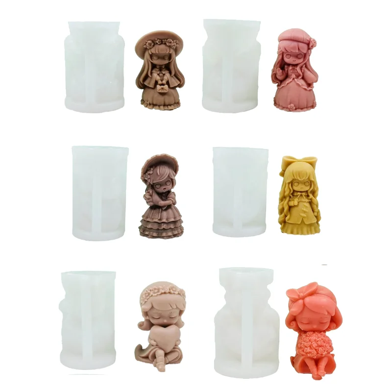 3D Girl Shaped Candle Silicone Mold Cake Fondant Molds Princess Resin Plaster Molds Handmade Soap Mould Desktop Ornament