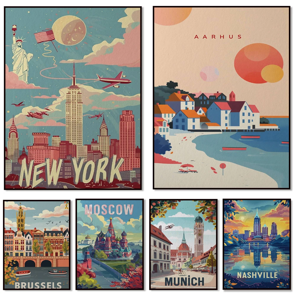 Genoa, Phuket, Raleigh, Seul, Osaka, Nova York, Aarhus, Atlanta, Munique, Moscou, Nashville, Liverpool, Bruxelas pôsteres de viagem