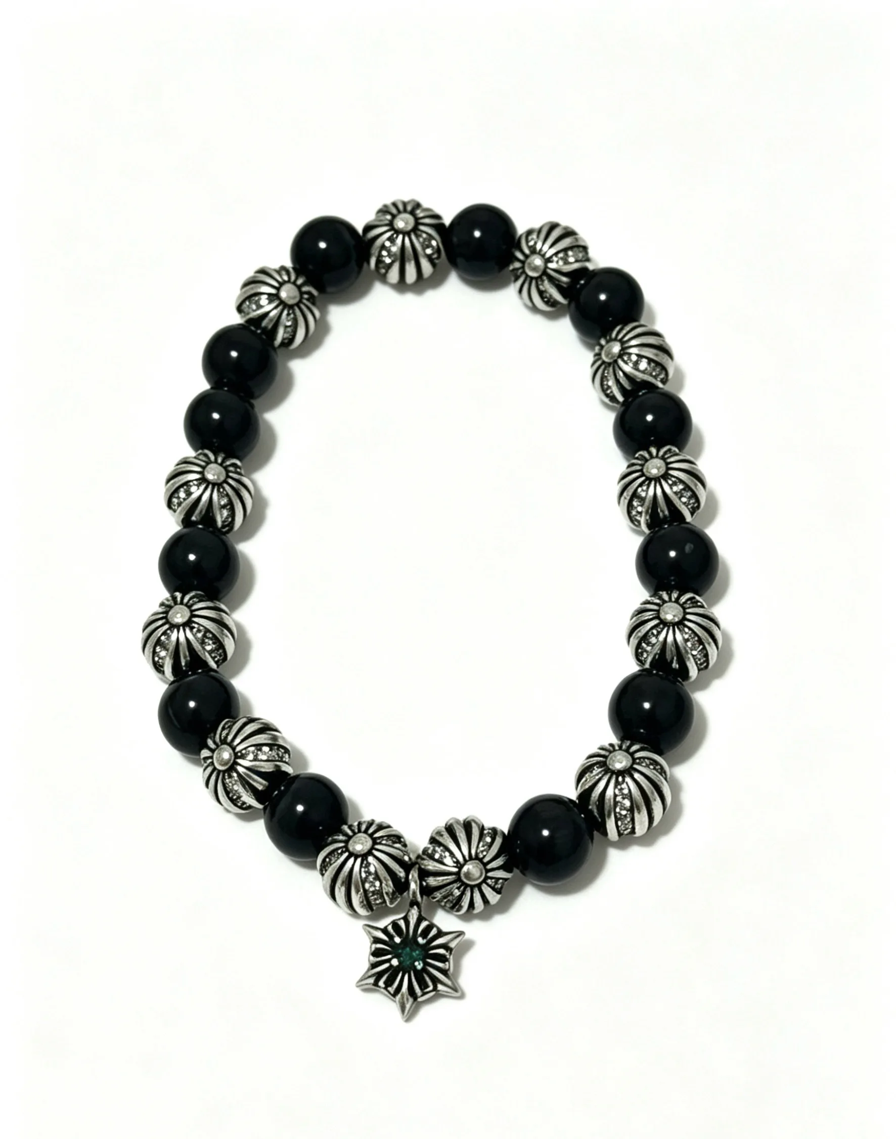 China Trend Cross Flower Round Bead Obsidian Bracelet Bracelet Couple Cross Same Style S925 Sterling Silver Banquet Elegant