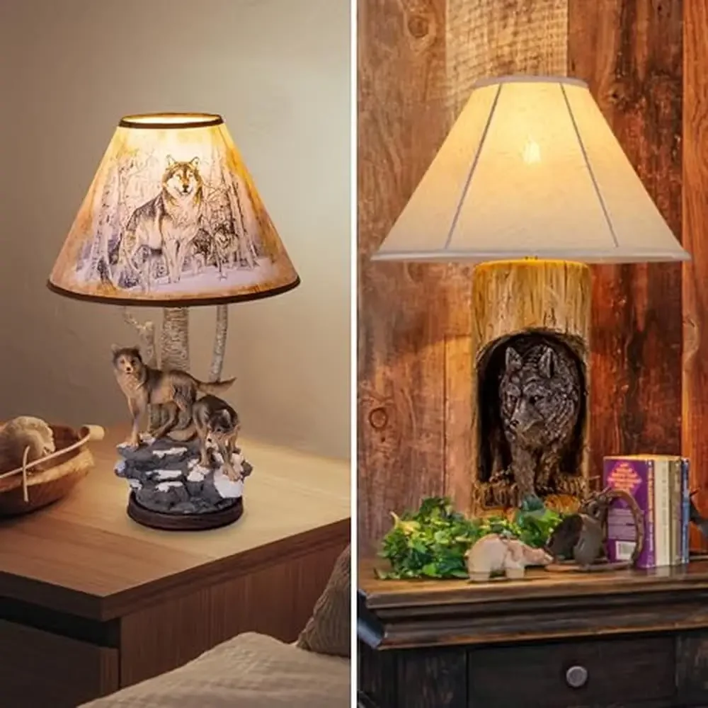 Wolf Sculpture Rustic Table Lamps Bedroom and Living Room Decorating Nightstand Bedside End Table Guest Room Nursery Décor