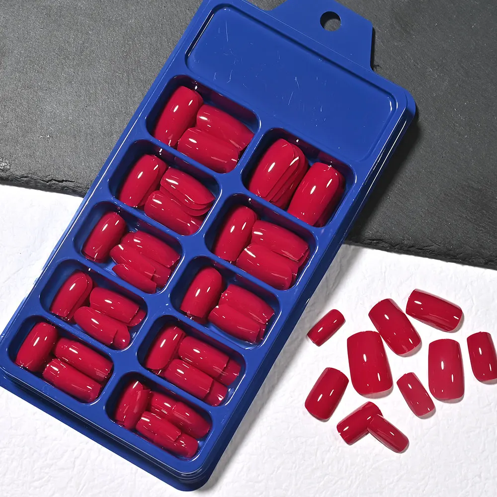120 Stück glänzende, rosarote, quadratische Press-On-Nägel, weiche Gel-Nägel in mittelrotem Farbton, künstliche Nägel, vollständige Abdeckung, handgefertigte rosarote Acryl-Kunstnägel S@7 – Detail 1