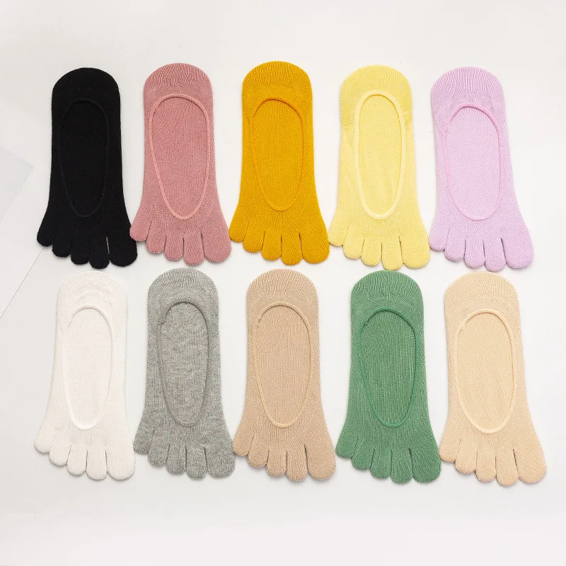 Summer Five-finger Sock Candy Color Invisible Five-toe Women's Low Tube Anti-slip Cotton Toe Socks Set