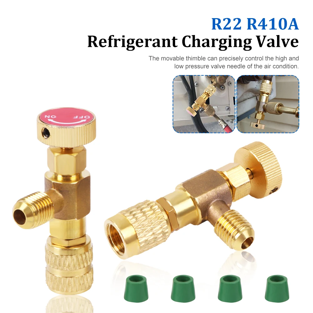 

R410 R22 Air Conditioning Refrigerant Safety Valve 1/4" Refrigeration Charging Safety Liquid Adapter Repair Hand Tool Parts