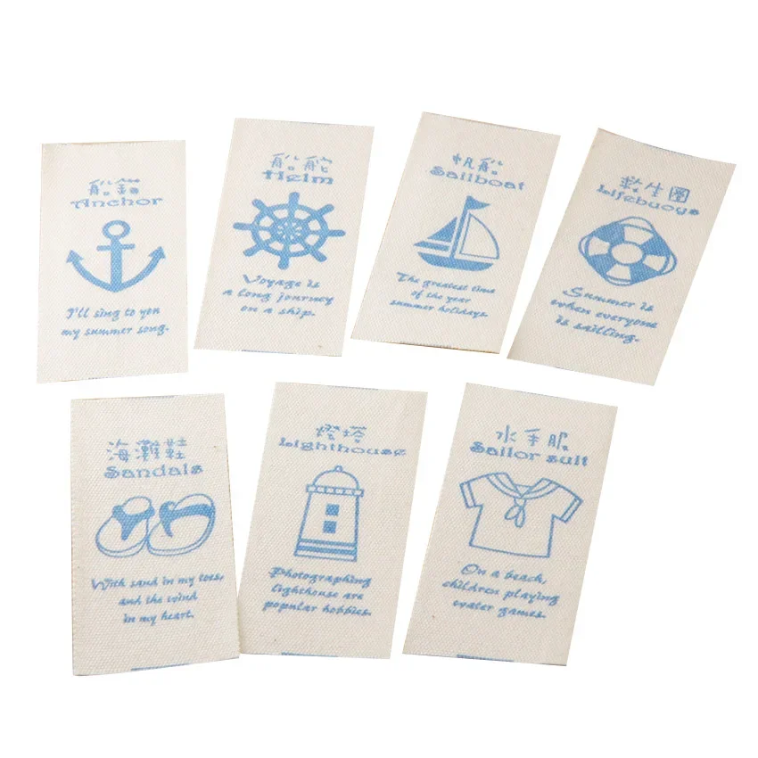 A set of 7-figure pure cotton labels hand-sewn DIY decoration with plain accessories sky blue ocean wind labels.