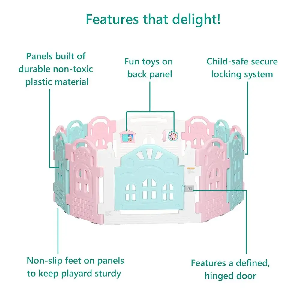 ゲームパネル付きコンパクト折りたたみ式ベビーサークル、ピンク＆ブルー、赤ちゃんや幼児に最適、屋内＆屋外使用