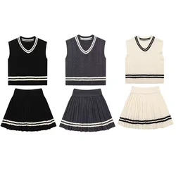 PB&ZA2024 Autumn New Women's Fashion Temperament Knitted Fried Dough Twists Vest High Waist Pleated A-line Skirt Two Piece Set