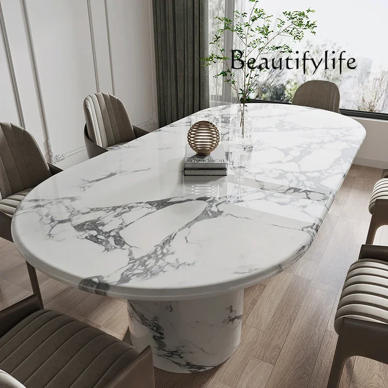 

M Marble Dining Table Natural French Italian Light Luxury Household Minimalist Cream Wabi Sabi Wind Dining Table