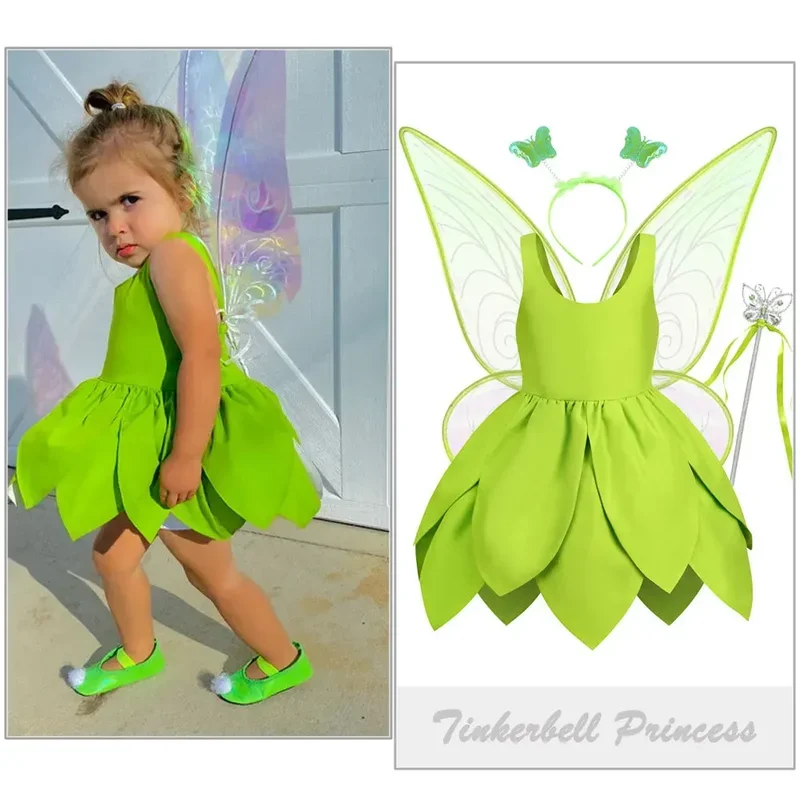 Tinker Bell vestito da fata neonata fantasia elfo della foresta costume cosplay per bambini Green Leaf Tinkerbell abiti bambino abiti di Halloween