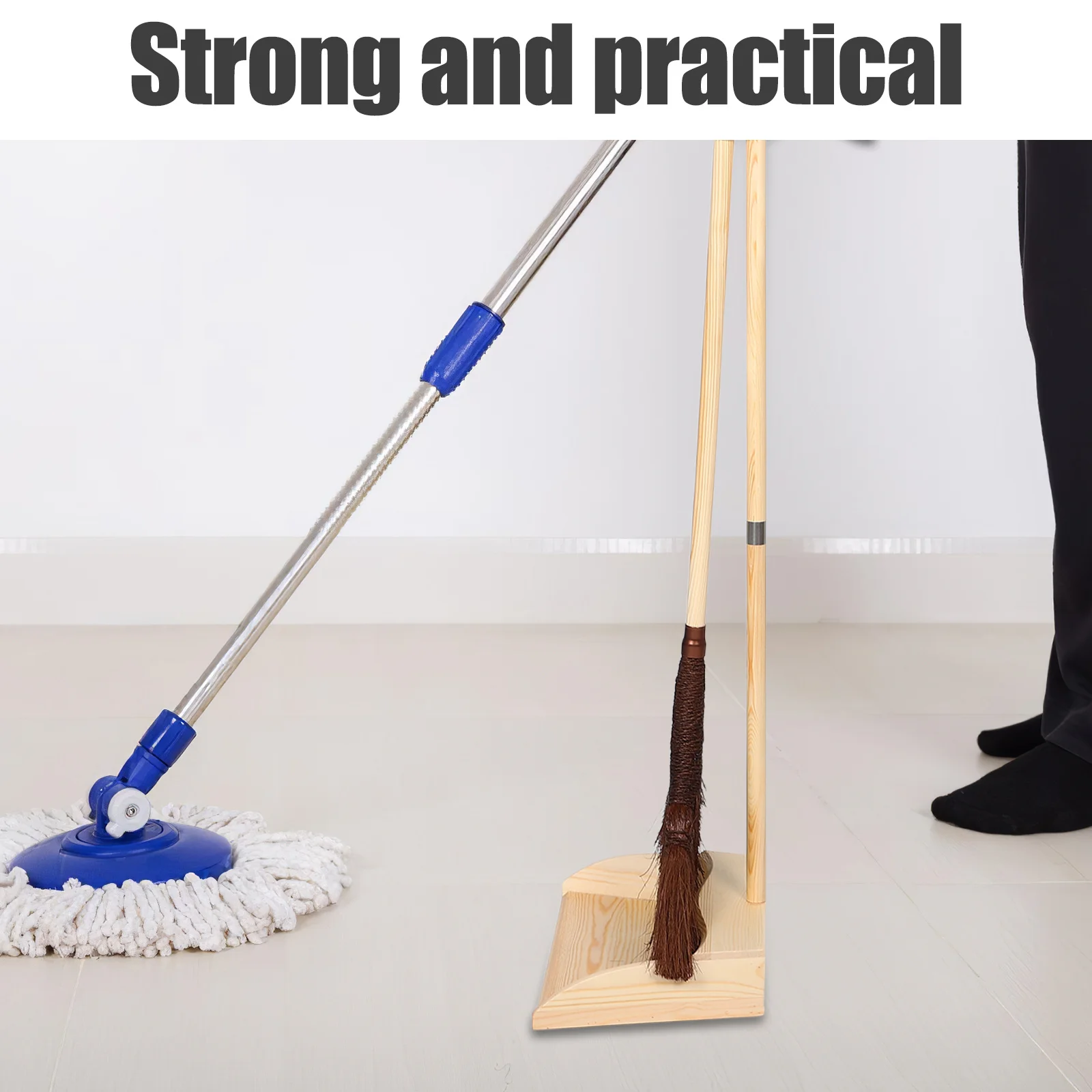 

1Set Broom Dustpan Set Natural Palm Bristles Long Handle Wooden Floor Sweeper For Home Kitchen Office Hardwood Cleaning Brush