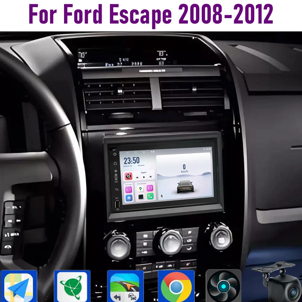 

GPS 7" For Ford Escape 2008-2012 CarPlay Android 15 Car Radio WIFI Multimedia Player Head Unit Google Map Camera 4GB+64GB