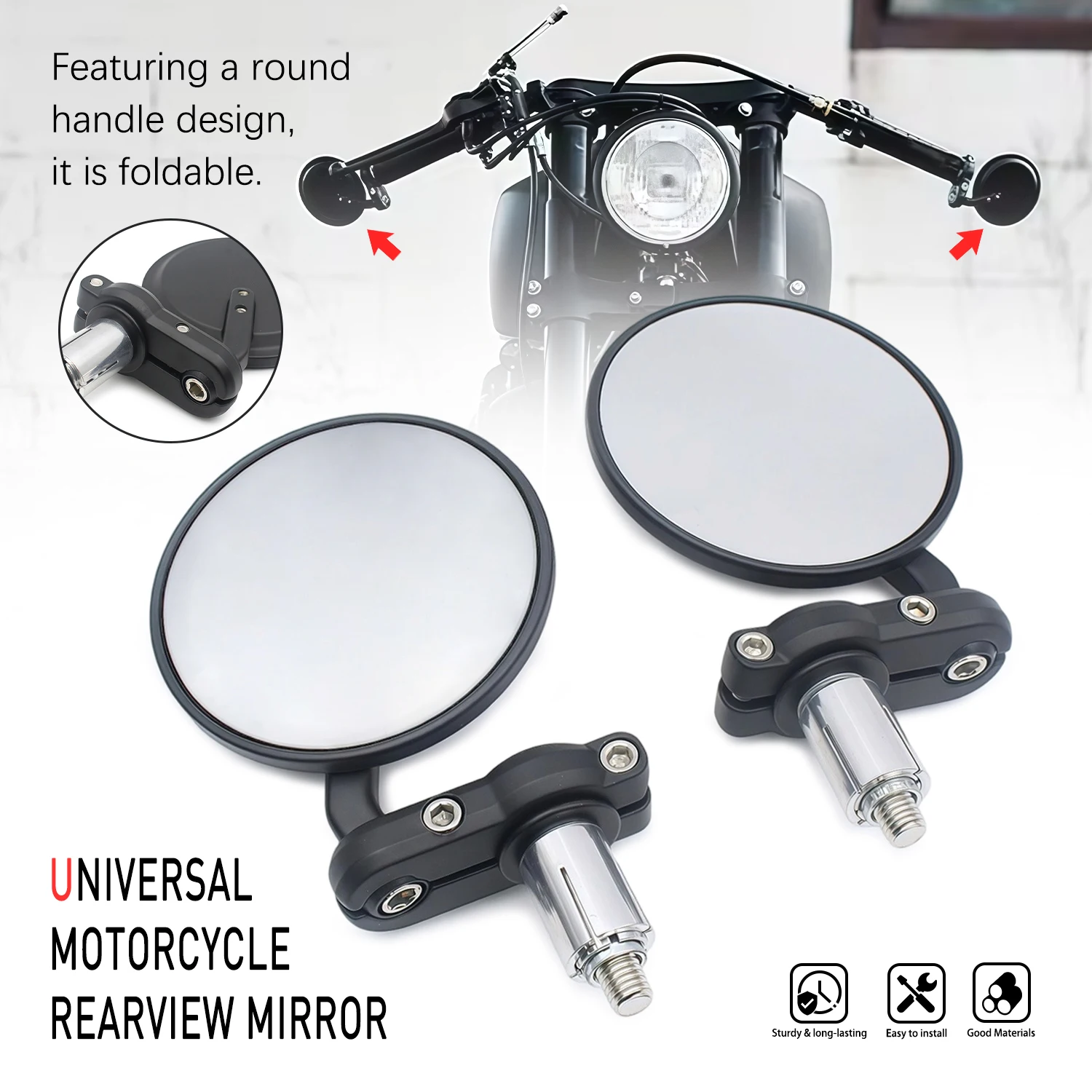 

Rearview Mirror Round Handle End Handlebar Rear View Mirrors For Kawasaki Z1000 ER-6F For Suzuki GSF1250 GSF600