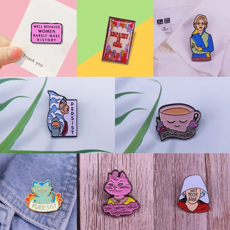 Women\'s Enamel Pins Custom Coffee Power Feminist Brooches Clothing Luxury Copper Lapel Badges Fashion Jewelry Gift Drop Shipping