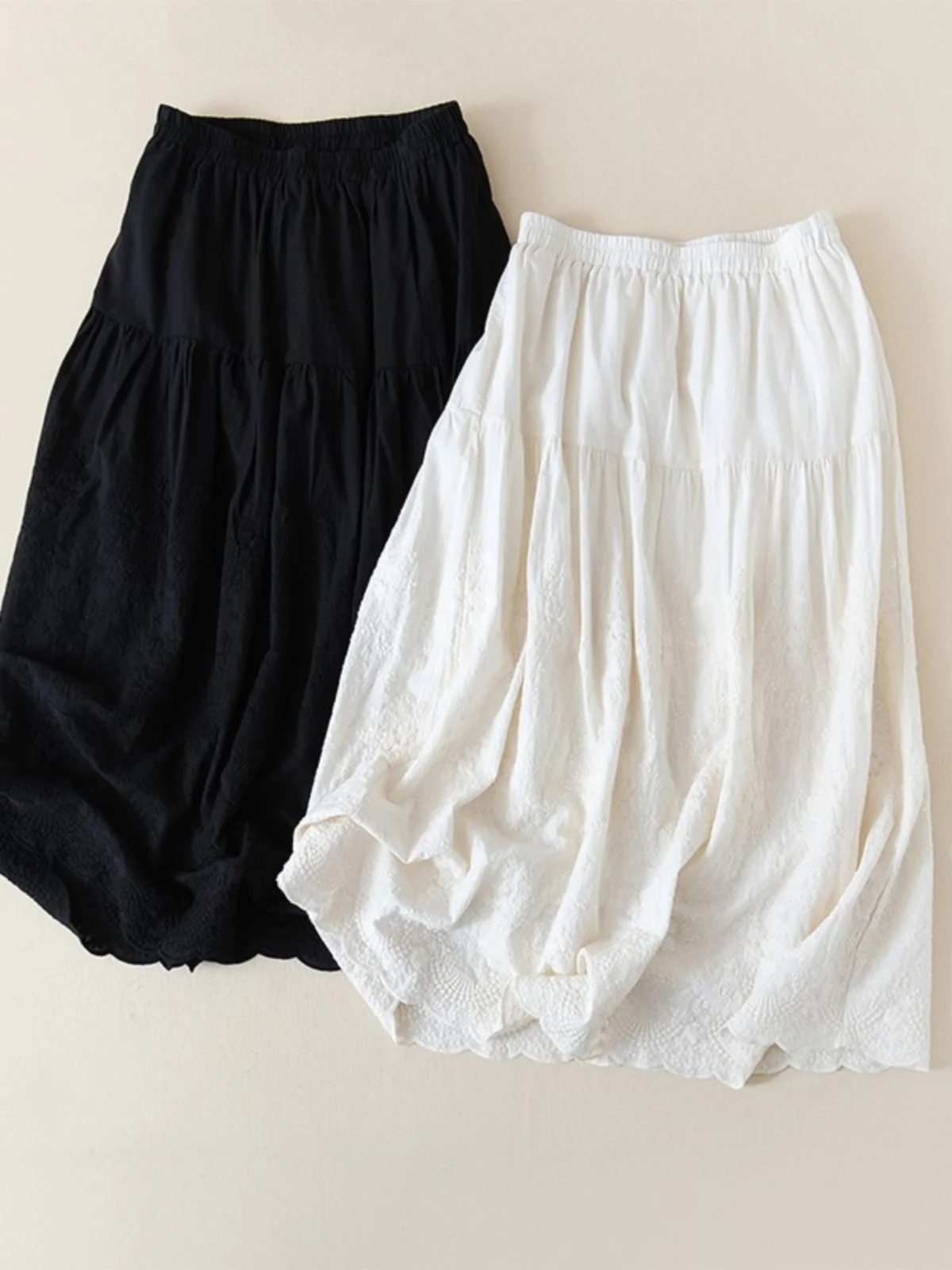 

Юбка трапециевидной формы с вышивкой и высокой талией, эластичная талия, женская летняя винтажная нежная утягивающая юбка-миди