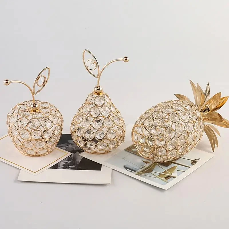 

AT69 -Crystal Fruit Ornaments Bling Rhinestone Shape Miniatures Snow Pear Crafts Home Decoration Photography Props