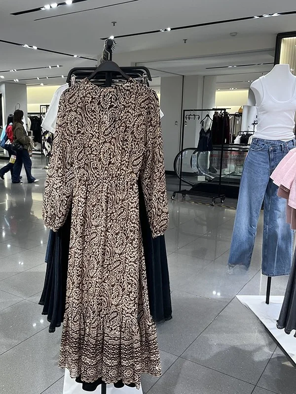 Primavera verão nova chegada feminina midi dr v-ne impresso em camadas decoração longa sve el sle faion senhoras dr