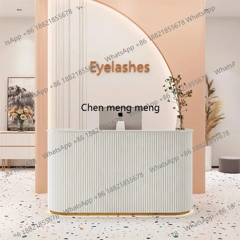 Modern Simple Reception Desks Nordic White Gold Top Grade Beauty Salon Checkout Counter Church Pulpit Office Furniture