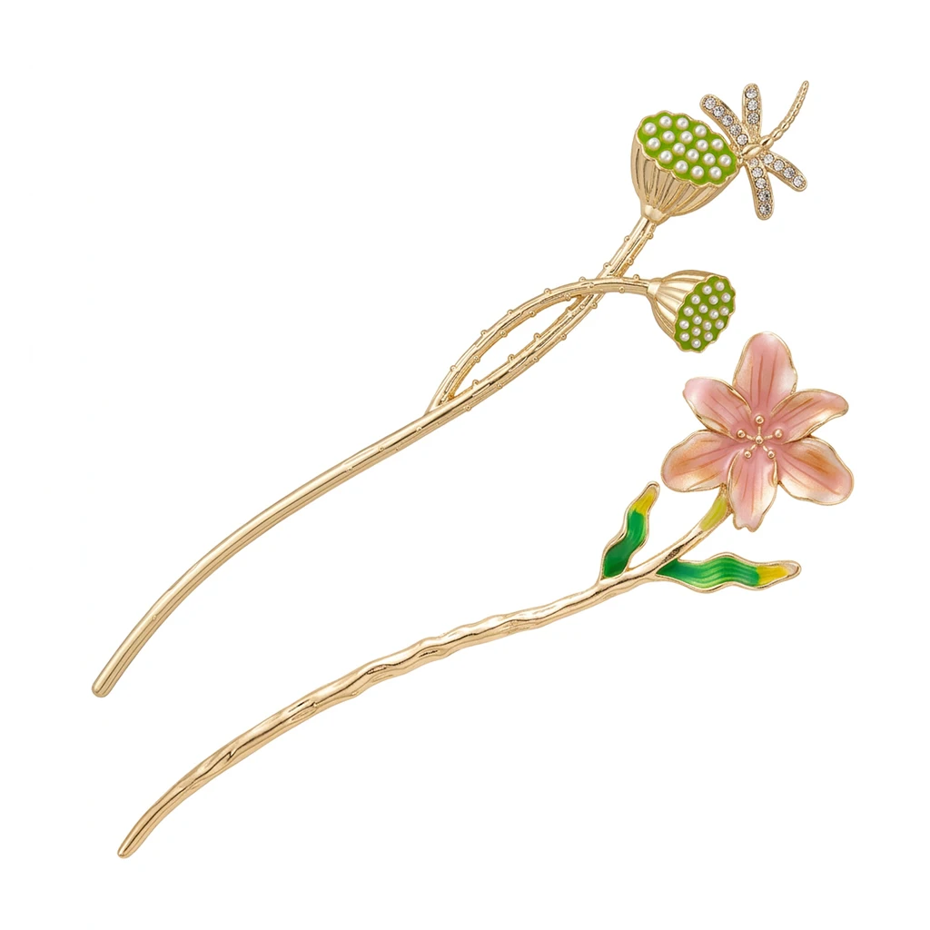 Floral Hairpin with Resin Flowers and Alloy Base for Natural Style