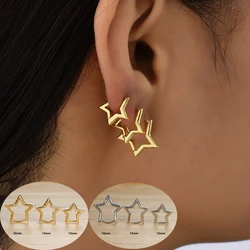 3PCS Vintage Hollow Star Hoop Earrings Set For Women Girl Fashion Simple Punk Stainless Steel Piercing Minimalist Jewelry Aretes