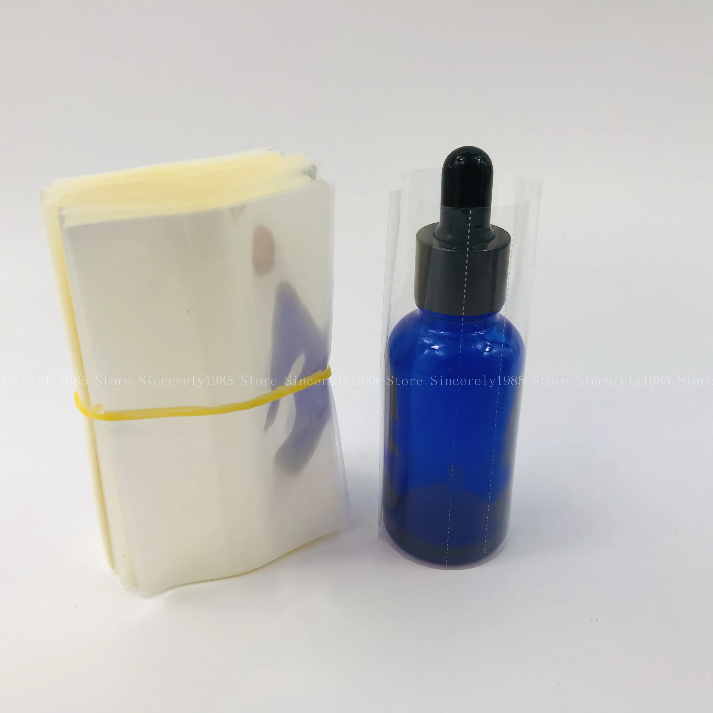 500X PVC Heat Shrink Film Bag Blower Heat Seal Flat Mouth Transparent Plastic Bag Heat Shrink Suitable for Glass Dropper Bottles