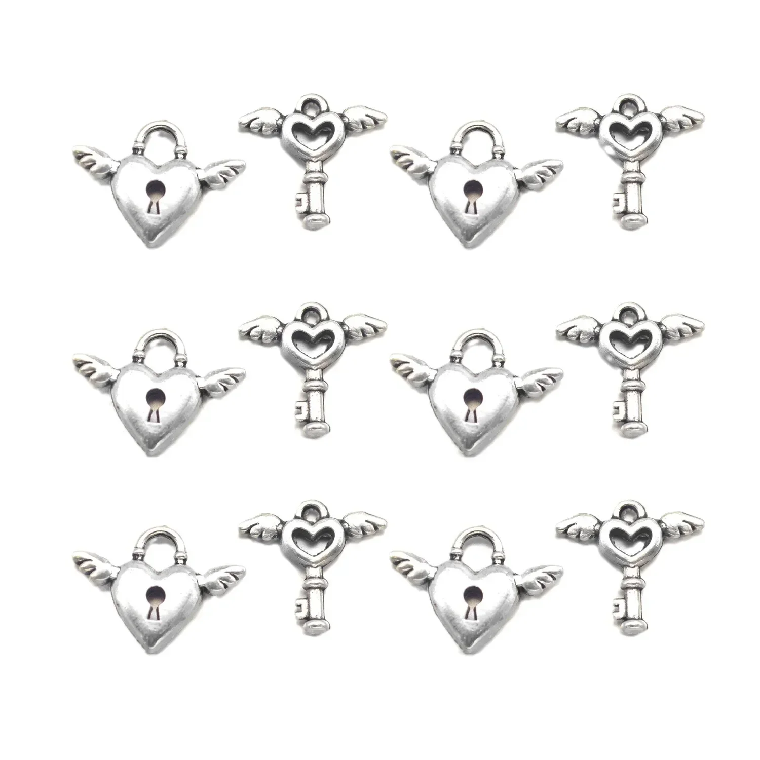 10Pcs/Set Cute Movie Love Wing Key Silver Color Pendants Jewelry Making Handmade DIY Toys Gifts