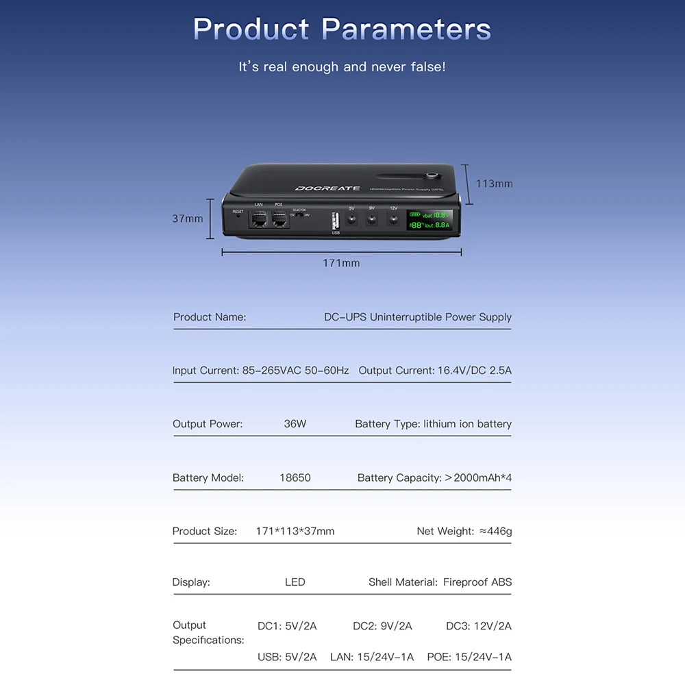 USV für Router 1018L Unterbrechungsfreie Stromversorgung 18650 Notfall-Batterie-Backup USV-Stromversorgung für 12V 9V 5V Router Optisches Modem – Detail 27