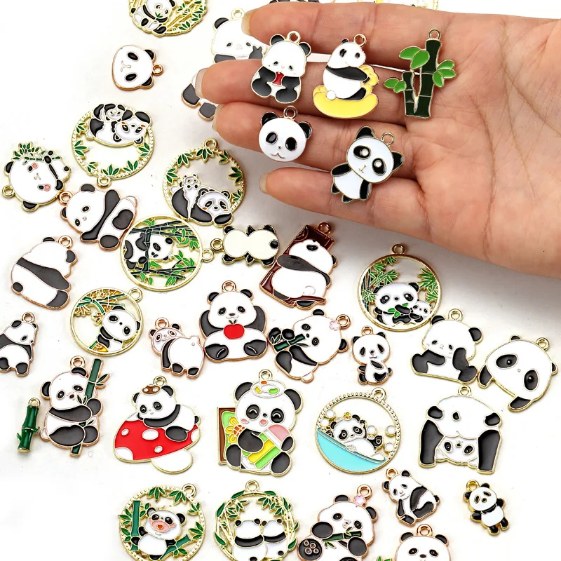 45PCS/Bag Fixed Packaging Cartoon Animal Giant Panda Bamboo Alloy Charms Jewelry Accessories DIY Earring Small Pendant Bracelet