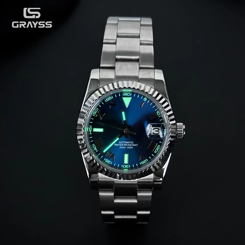 GRAYSS 36/39mm Luxury Roman Dial NH35A  Automatic Watch Mechanical Movt Business Watch for Men Date glass back sapphire glass