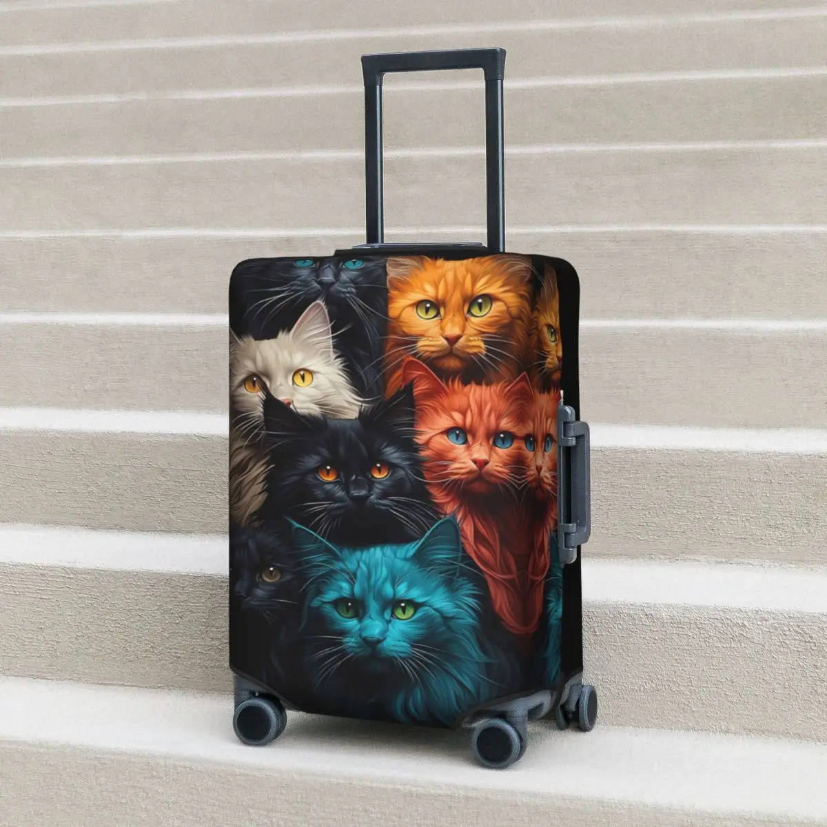 

Cute Cats Suitcase Cover Colorful Animal Print Travel Vacation Elastic Luggage Accesories Protection