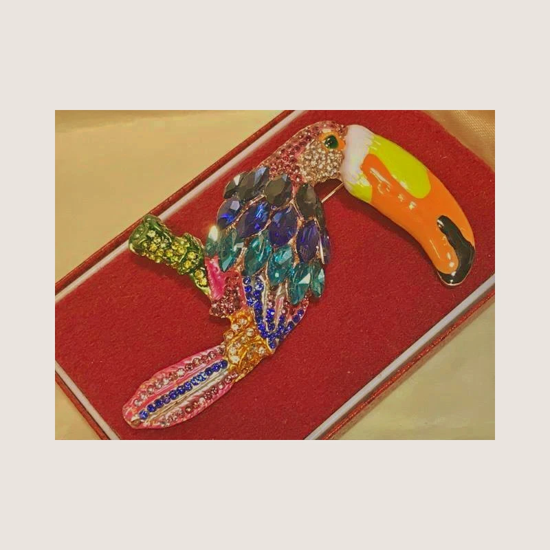 آرت ديكو نمط متعدد الألوان كريستال والمينا بروش الطوقان الطيور #2